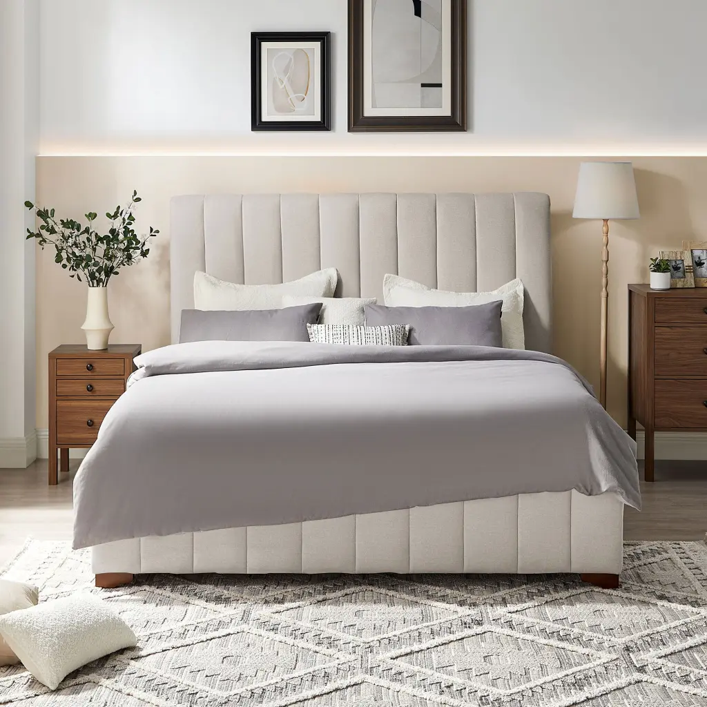 Queen Size Modern Design Bed Frame Upholstered Queen Bed Frame Platform Bed Headboard justone