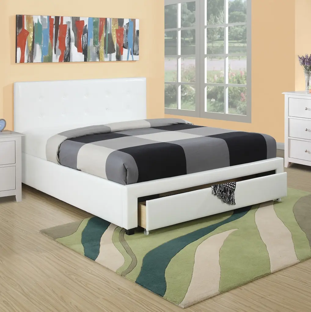Bedroom Furniture White Storage Under Bed Full Size Faux Leather kanepe