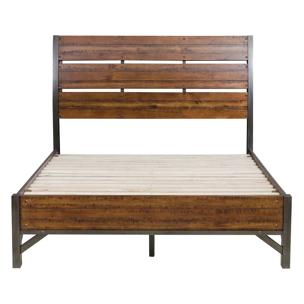 Rustic Brown And Gunmetal Finish 1 Piece California King Size Platform Bed Frame kanepe
