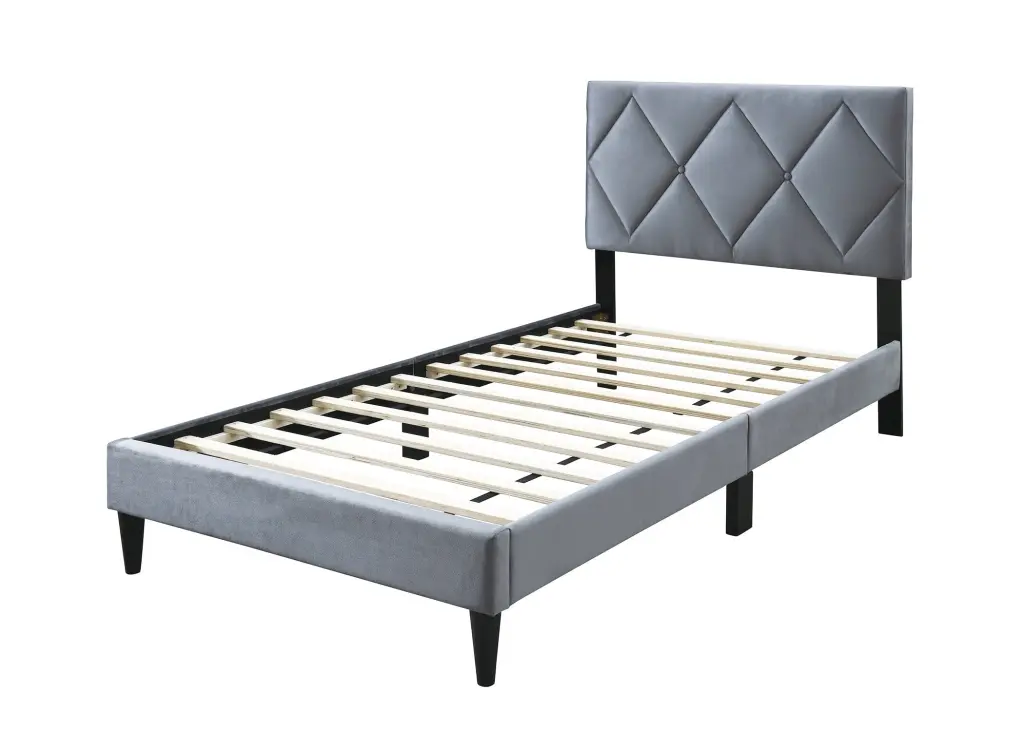 Twin Size Grey Velvet Upholstered Bed Frame Adjustable Headboard kanepe