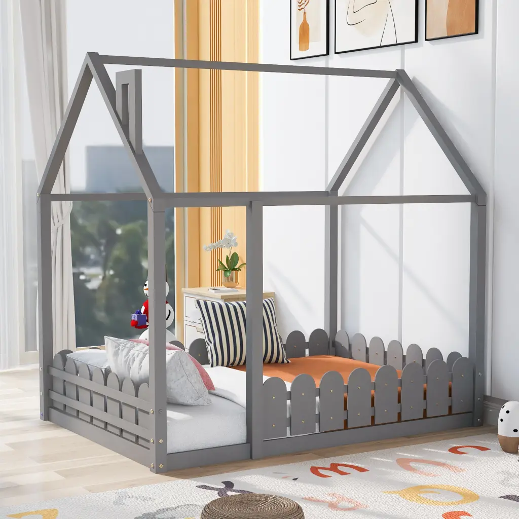 Full Size Wood Bed Frame Fence Slats Not Included lucky furniture