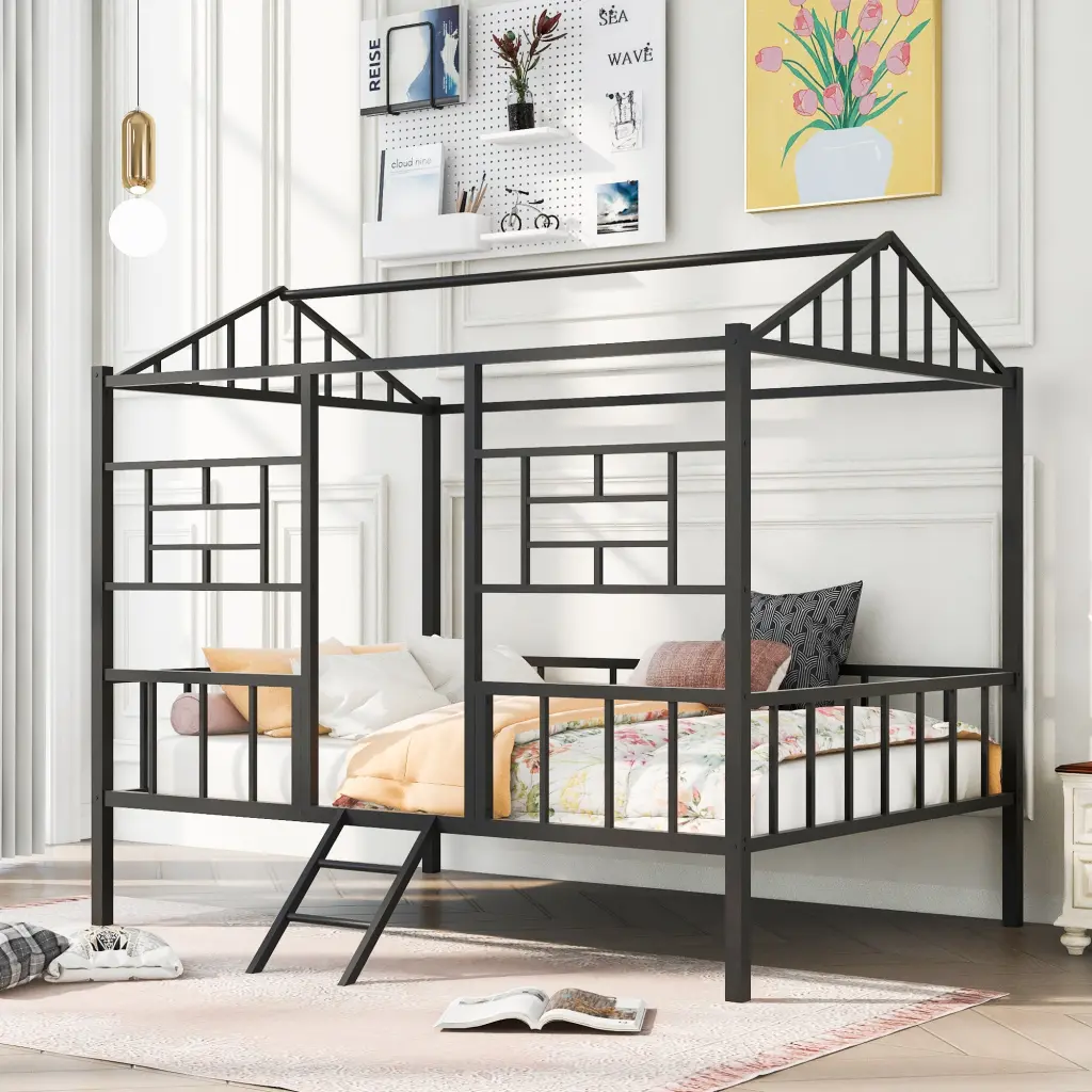 Metal Houtilize Bed Frame Full Size Slatted Support No Box Spring Needed Sturdy Platform lucky furniture