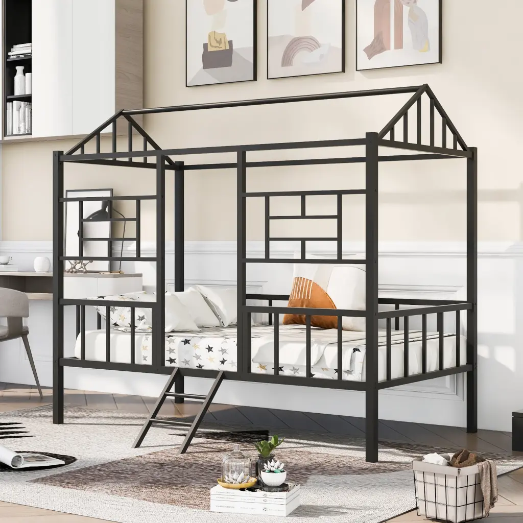 Metal Houtilize Bed Frame Twin Size Slatted Support No Box Spring Needed lucky furniture