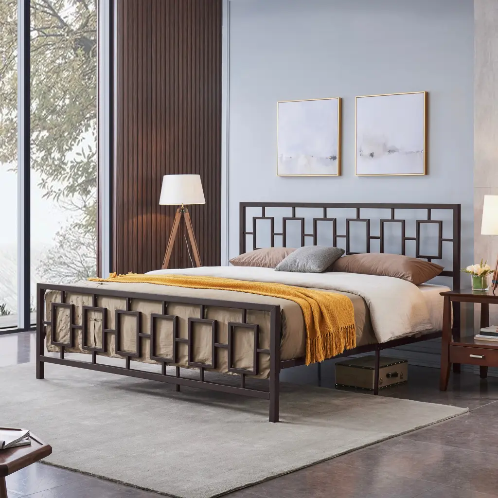 Timeless King Size Metal Bed Frame Vintage Headboard No Box Spring Needed nh-teakstar--canada-