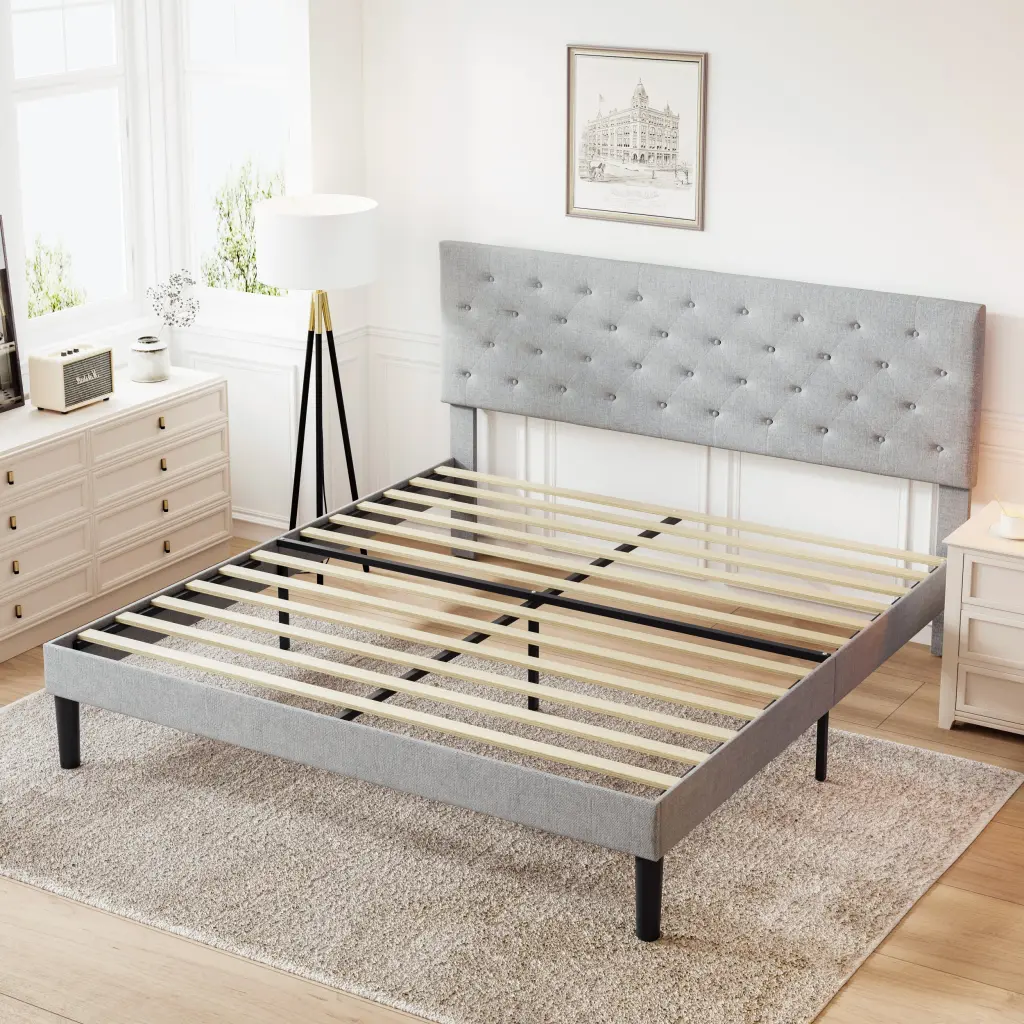 Effortless Queen Size Grey Bed Frame Adjustable Headboard Box Spring Not Included rnb