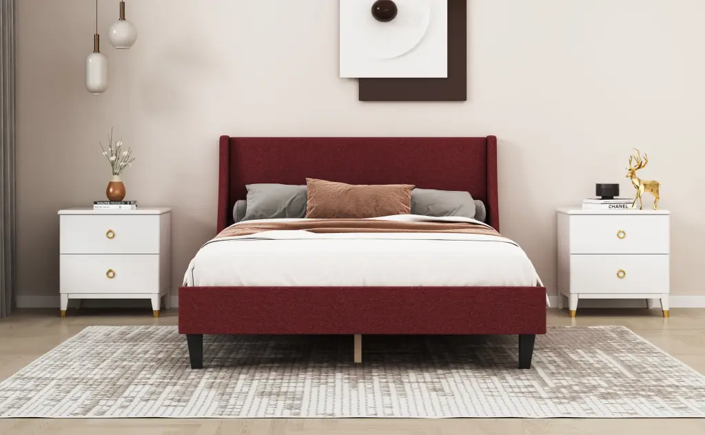 Full Size Bedframe Upholstered Bed Frame Platform Non Adjustable Headboard sarkozy