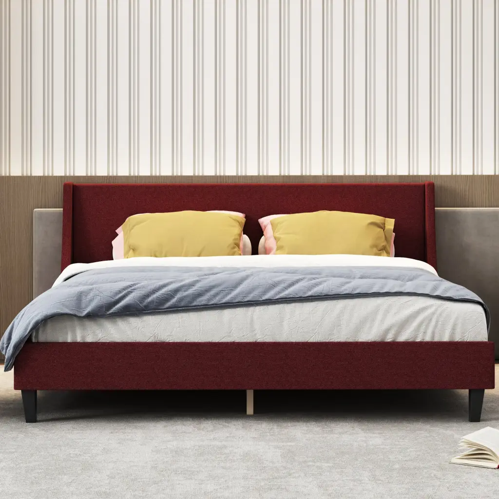 King Size Bed Frame Upholstered Platform Bed Non Adjustable Headboard sarkozy
