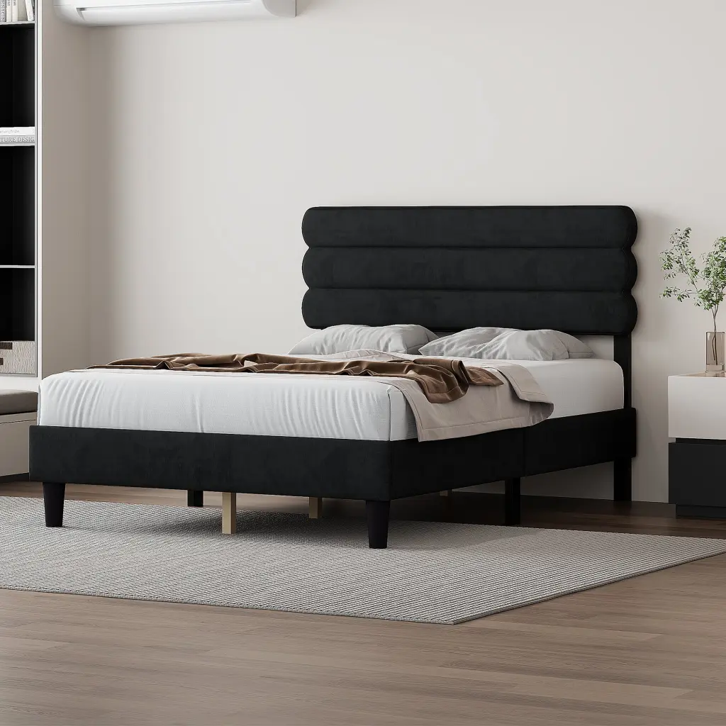 Queen Bed Frame Headboard Robust Platform Bed Wooden Slats sarkozy