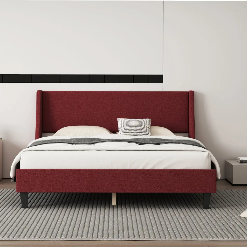 Queen Size Upholstered Bed Frame Platform Non Adjustable Headboard sarkozy