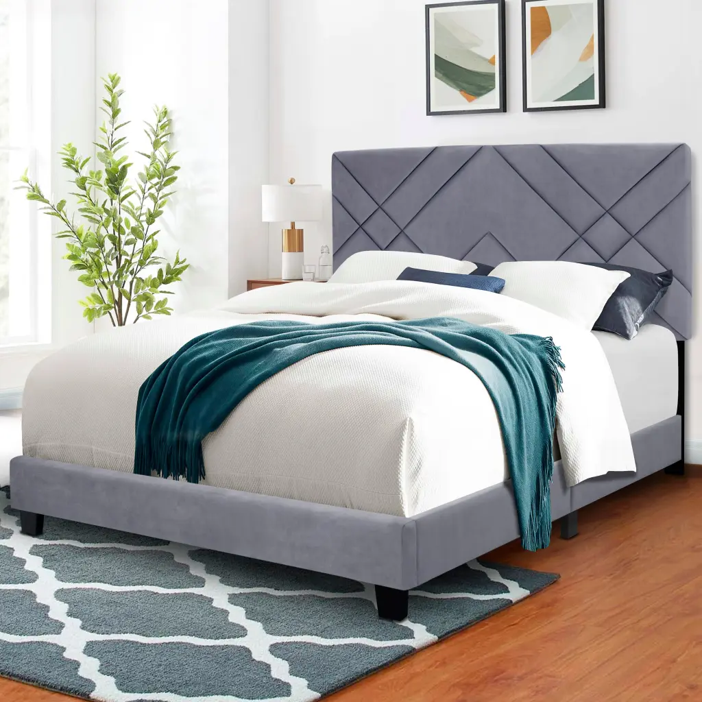 Gray Gatherion Queen Size Upholstered Headboard Adjustable Bed Frame serene home