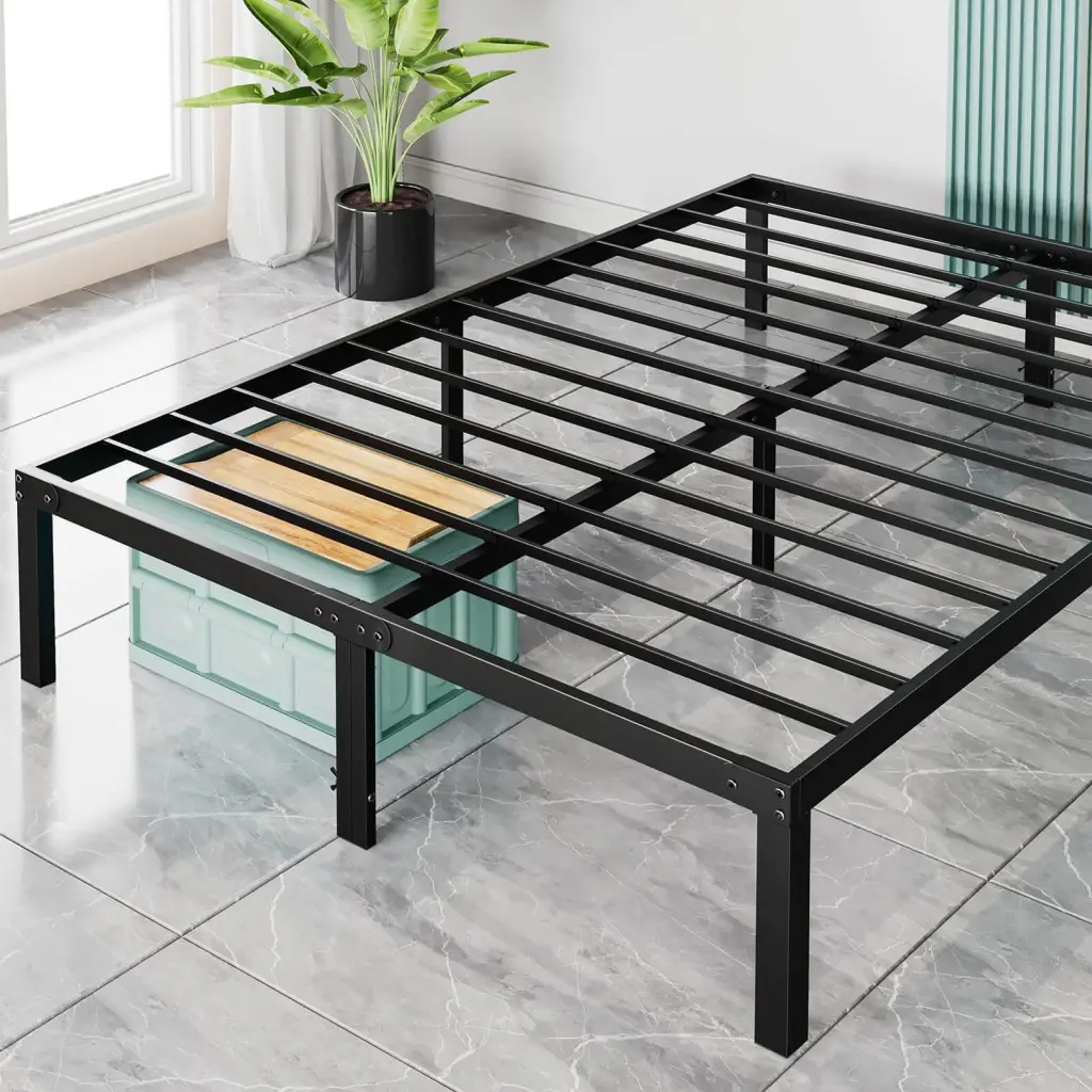 Heavy Duty Metal Bed Frame Robust Steel Slat King Black w2201