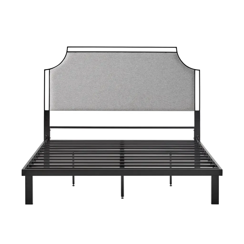 Traditional Upholstered Metal Queen Bedframe Grey Polyurethane Headboard walker edison