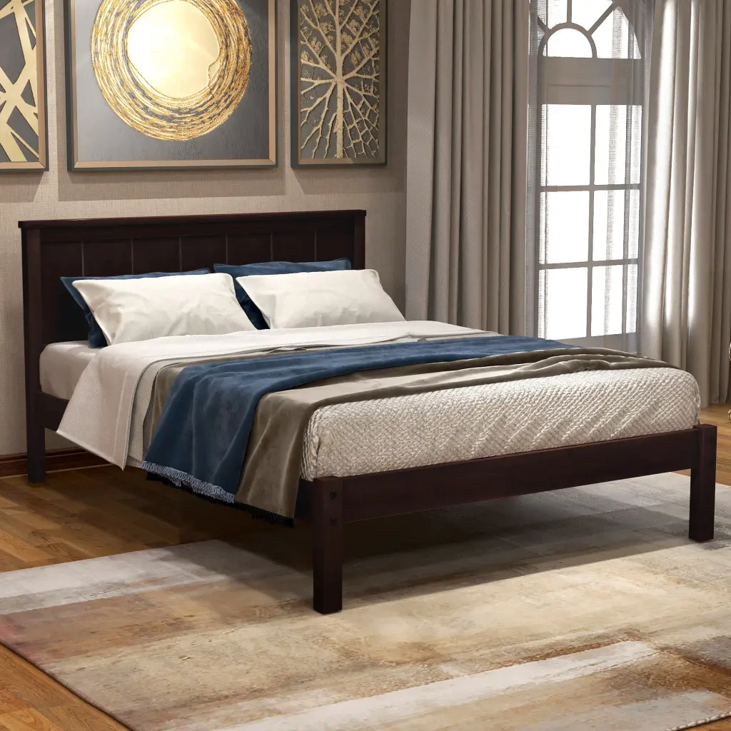 Platform Bed Frame Headboard Wood Slat Support No Box Spring Needed wm store