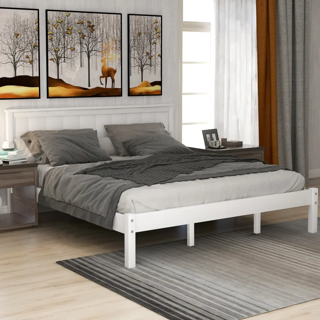 Platform Bed Frame Headboard Wood Slat Support No Box Spring Needed wm store