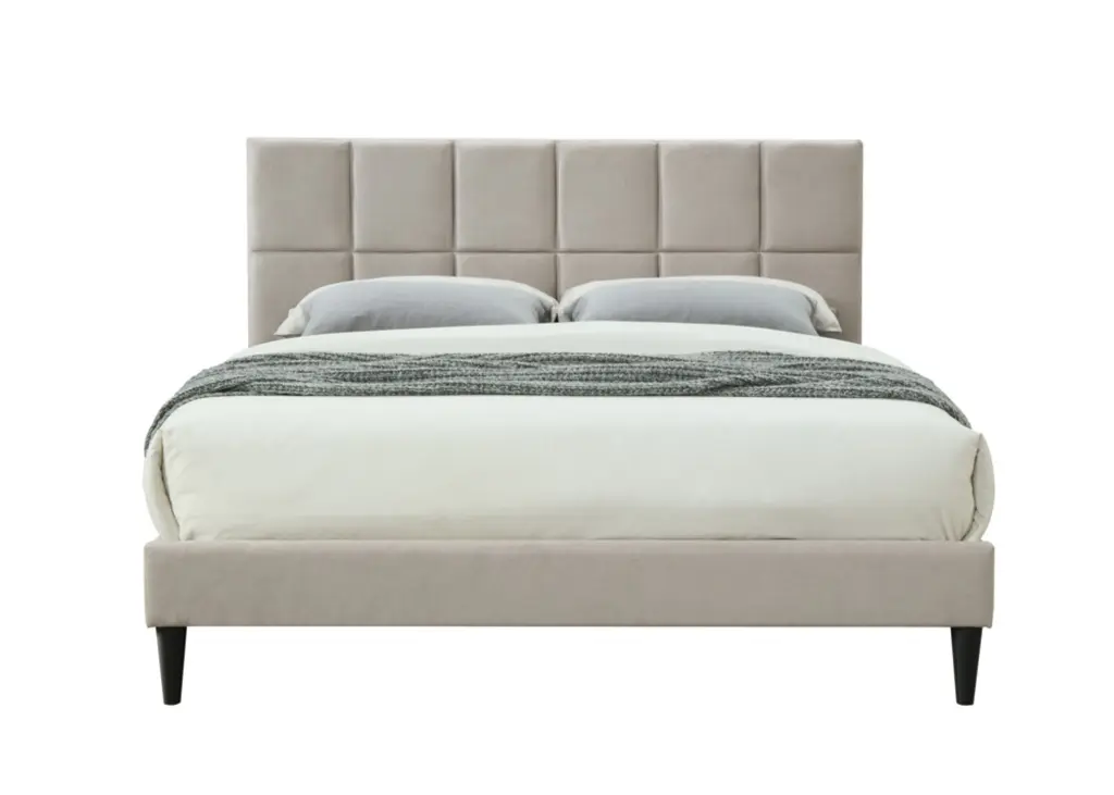 King Sized Squares Bed Box USB Ports Light Gray Upholstery ihomefurnishings