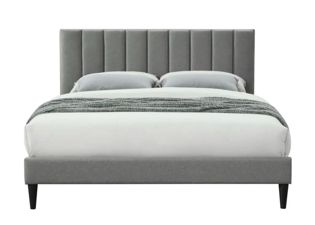 Queen Sized Channel Bed Box USB Ports Gray Upholstery ihomefurnishings