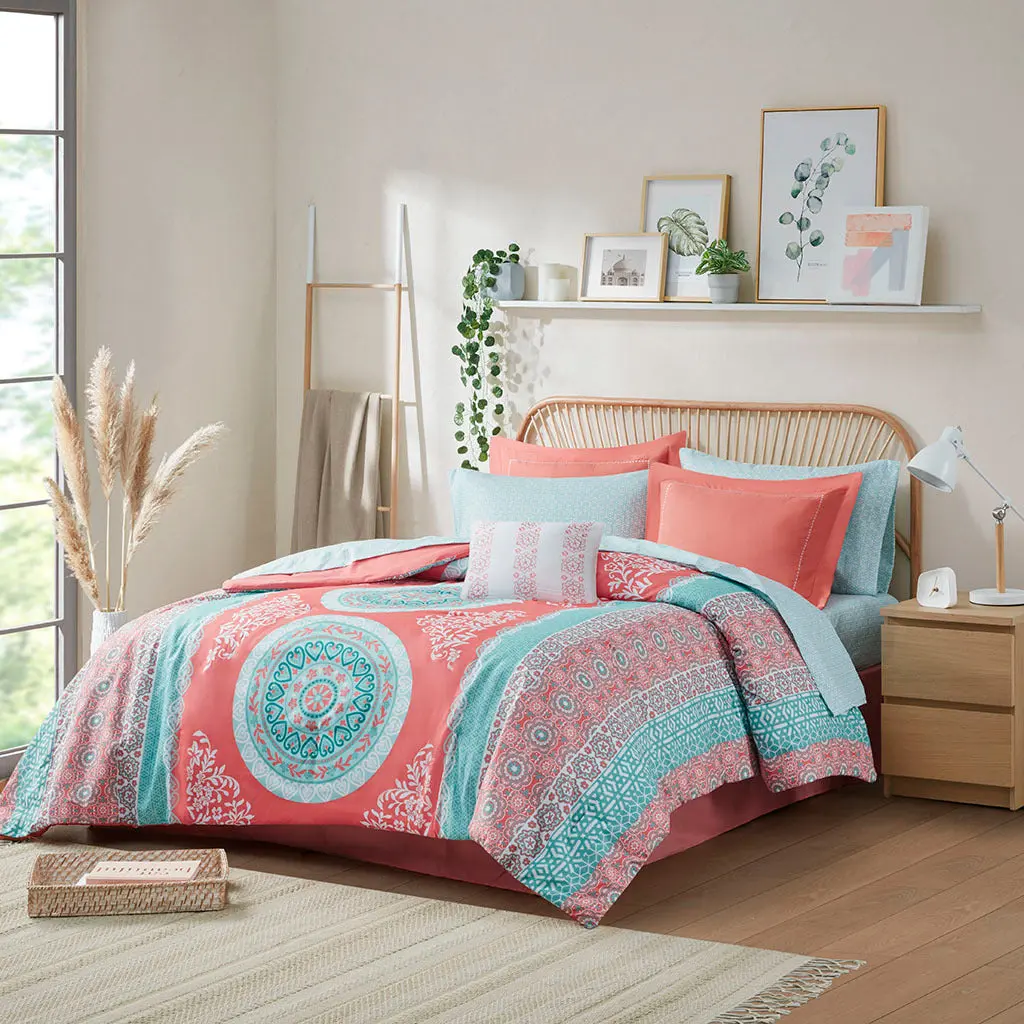 Coral Polyester Boho Bed Sheet Set Full Size jla