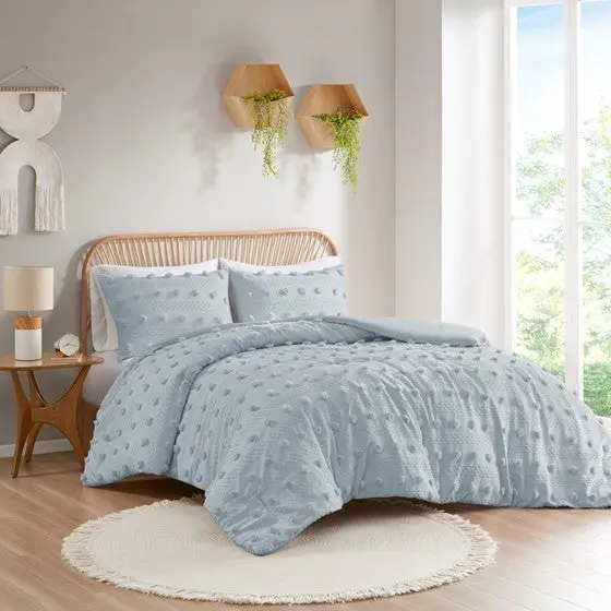 Clip Jacquard Easel Set Twin and Twin XL Beds Blue Polyester jla