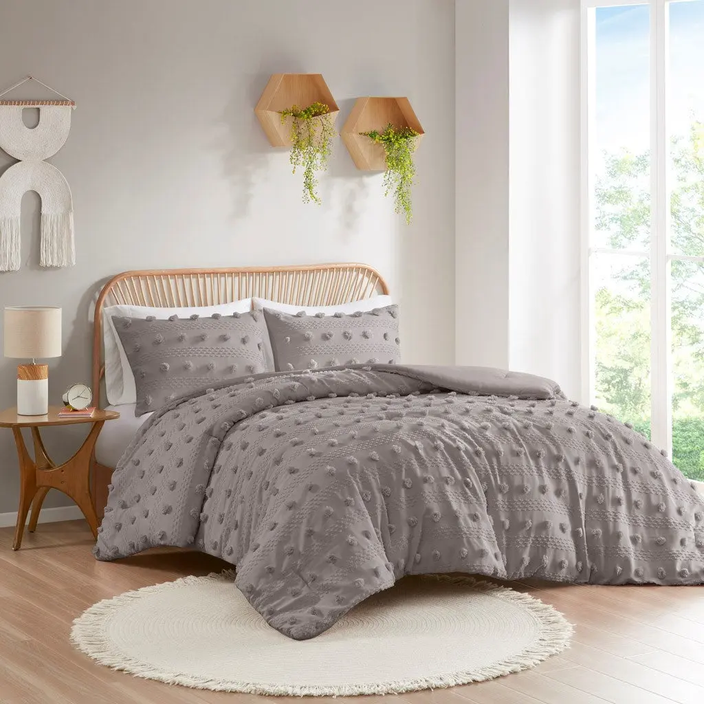Clip Jacquard Easeer Set Queen Grey Polyester Bedding Set jla