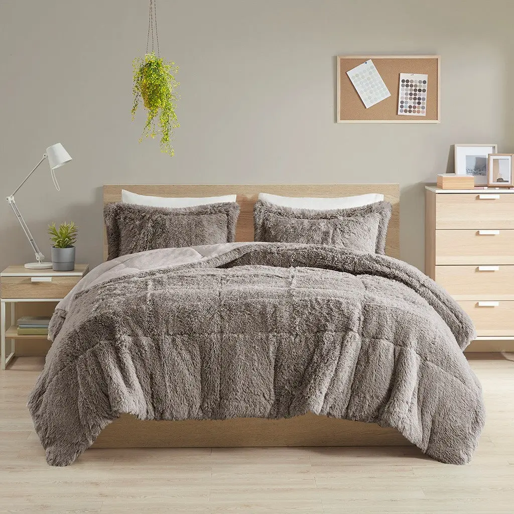 Shaggy Long Fur Easeer Mini Set Queen Grey Polyester jla