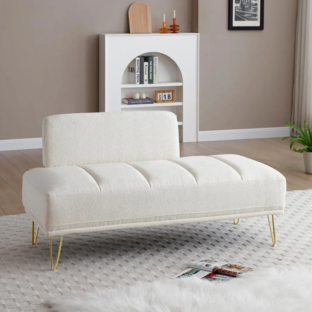 56.3 Inch Modern End Bed Bench Teddy Fabric Upholstered 2 Seater Ottoman trusting furniture