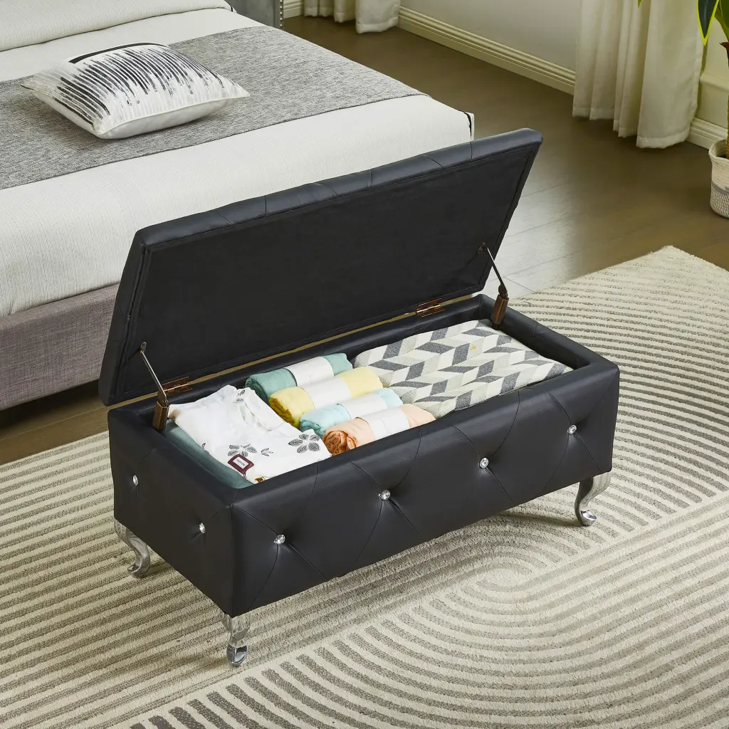 Upholstered Storage Ottoman Bench Bedroom End Bed Faux Leather mes home living