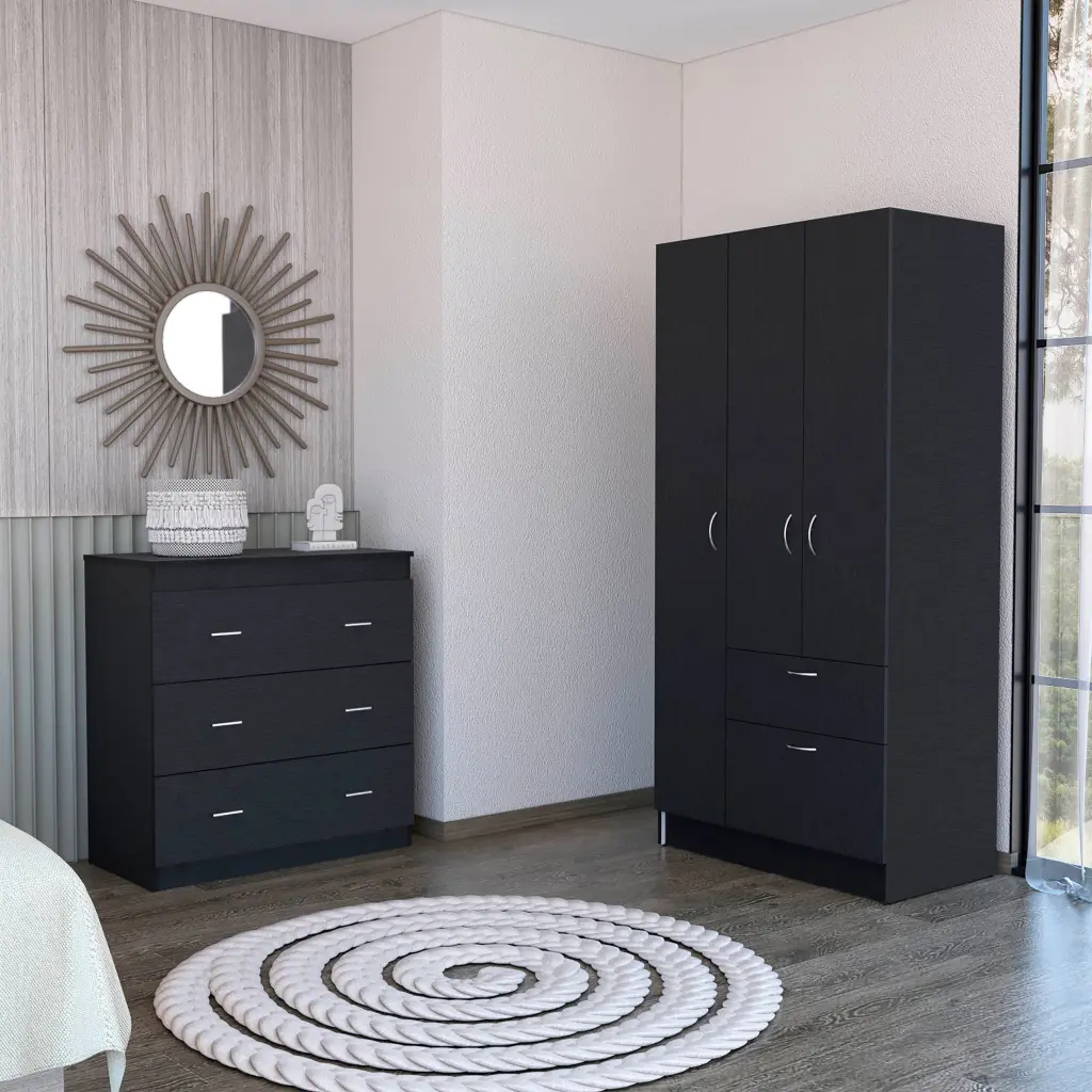 2 Piece Bedroom Set Cartagena Armoire Capri Three Drawer Dresser Black depot e-shop