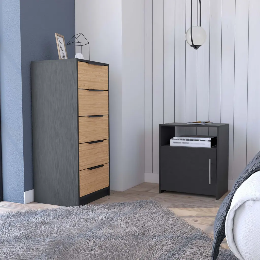 2 Piece Bedroom Set Egeo 5 Drawer Dresser Omaha Nightstand Black depot e-shop
