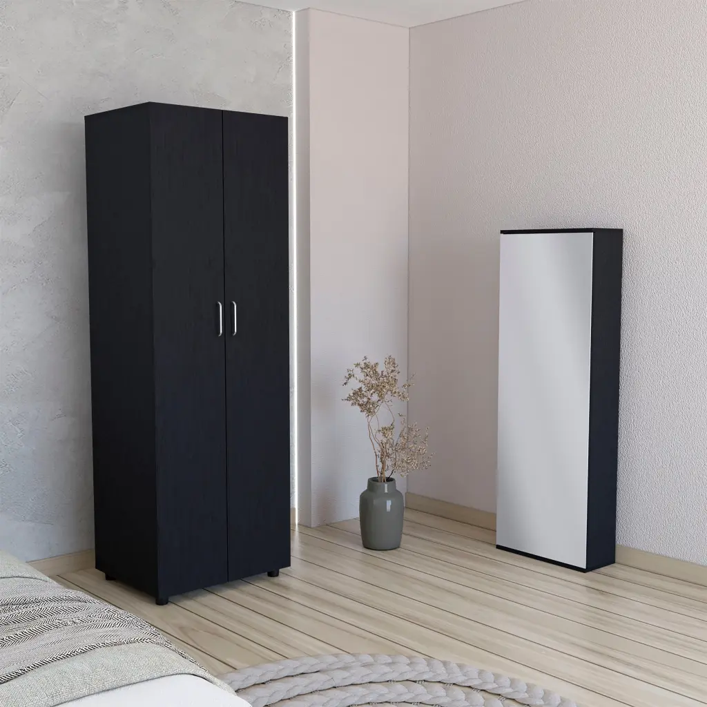 2 Piece Bedroom Set London Armoire and Baltimore Shoe Rack Black Full Size Storage Furniture depot e-shop