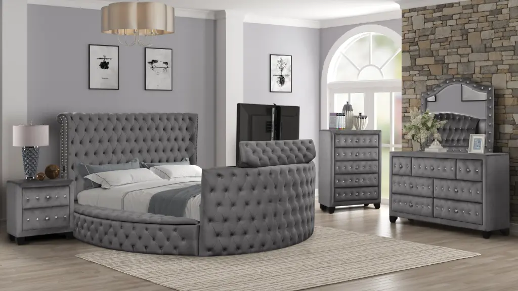 Maya Modern Style Crystal Tufted King 5 Piece Bedroom Set Made Wood galaxy home furnishings