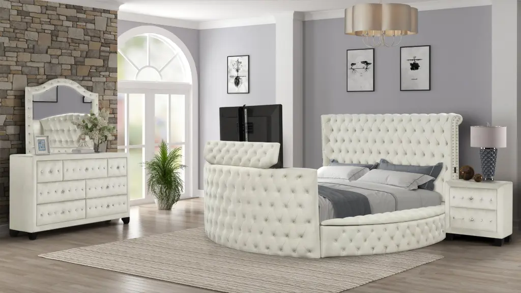 Maya Modern Style Crystal Tufted King 4 Piece Bedroom Set Made Wood galaxy home furnishings