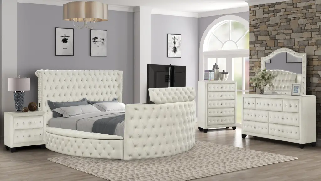 Maya Modern Style Crystal Tufted King 5Pc Bed Room Set Made Wood galaxy home furnishings