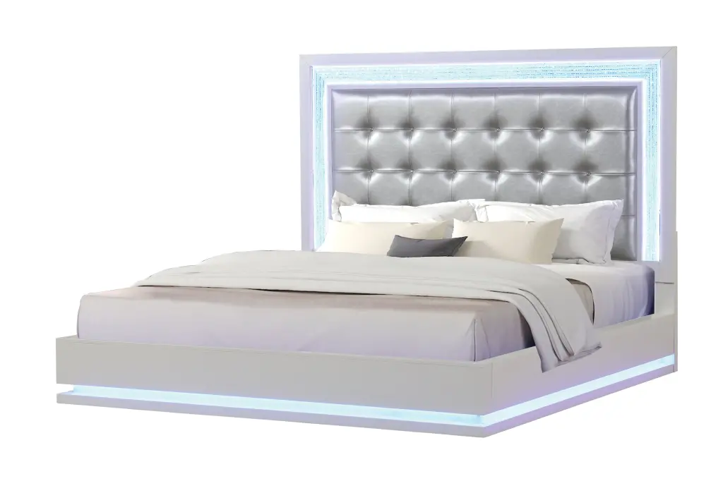 Passion Queen 5 Pc Led Bedroom Set Made Wood Milky White Box Style galaxy home furnishings