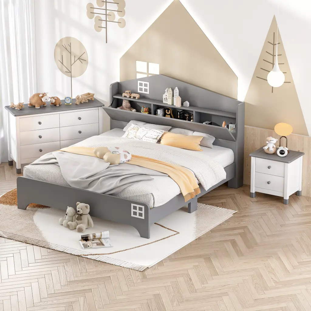 3 Piece Full Size Houtilize Bedroom Set Storage Headboard homey life