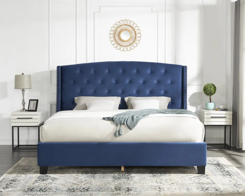 Fentina 3-Piece Tufted Velvet Upholstered Bedroom Set Wing Support Bed hz