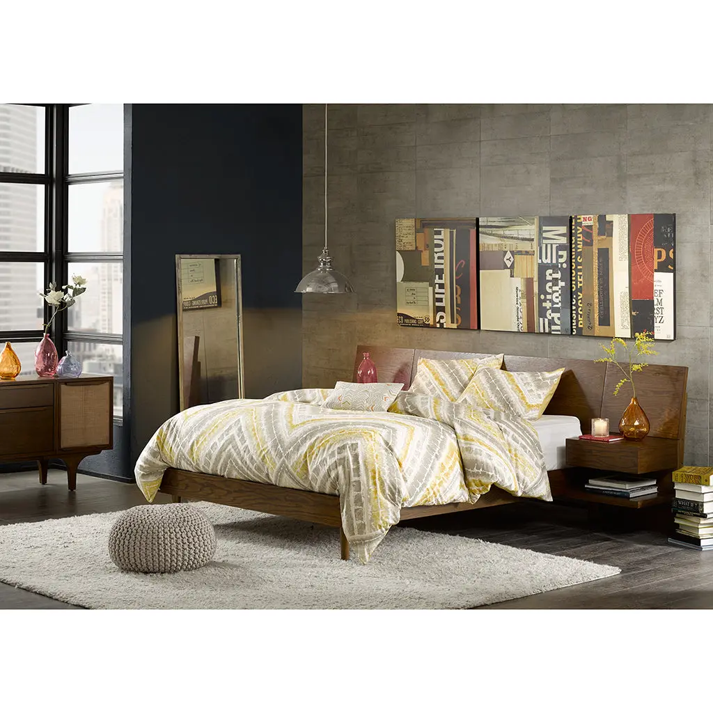 Clark King Bed 2 Nightstands Pecan Wood Bedroom Furniture Set jla