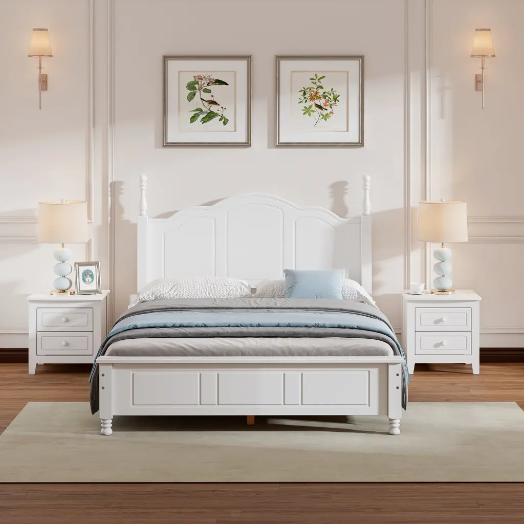 3 Pieces Bedroom Sets Full Size Wood Platform Bed And Two Nightstands rnb