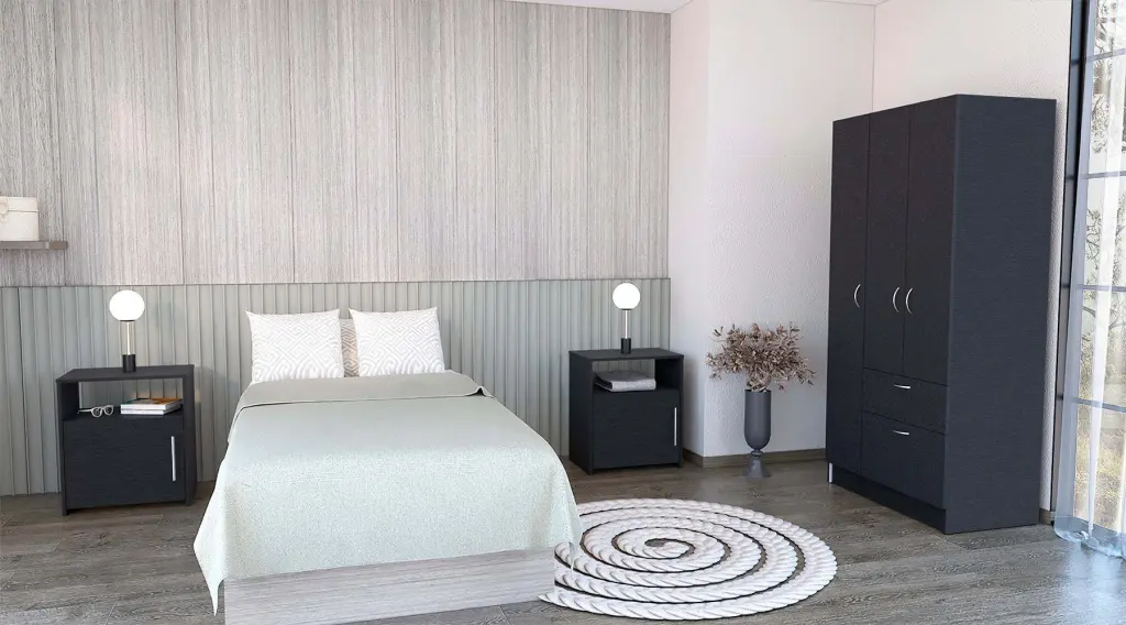 3 Piece Bedroom Set Cartagena Armoire and 2 Omaha Nightstands Black rta mubles colombia