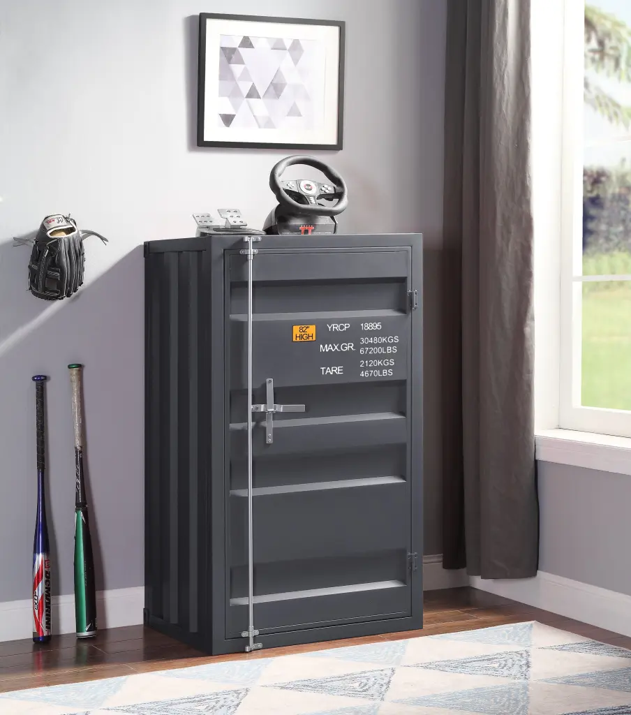 Gunmetal 1 Door Chest Container Lock Bedroom Storage furniture max