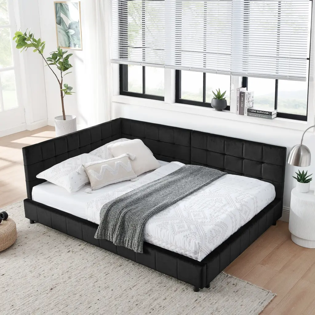 Full Size Upholstered Tufted Sofa Bed Frame Easy Assembly chuangyuan smart home