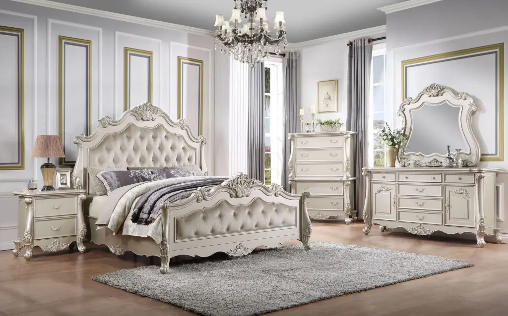 Bently Queen Bed Champagne Finish, BD02289Q Queen Champagne Fabric Bed Frame acme onsite store
