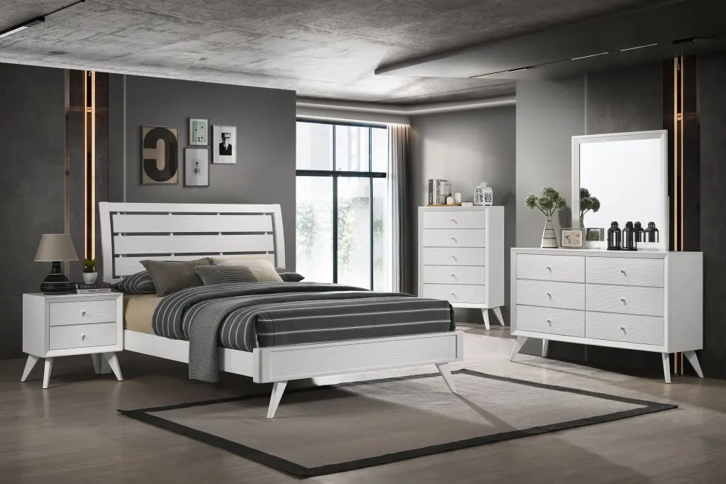 Cerys Eastern King Bed White Finish Wood Construction acme onsite store