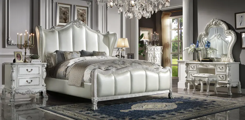 Dresden Queen Bed PU and Bone White Finish Elegant Bedroom Decor acme onsite store