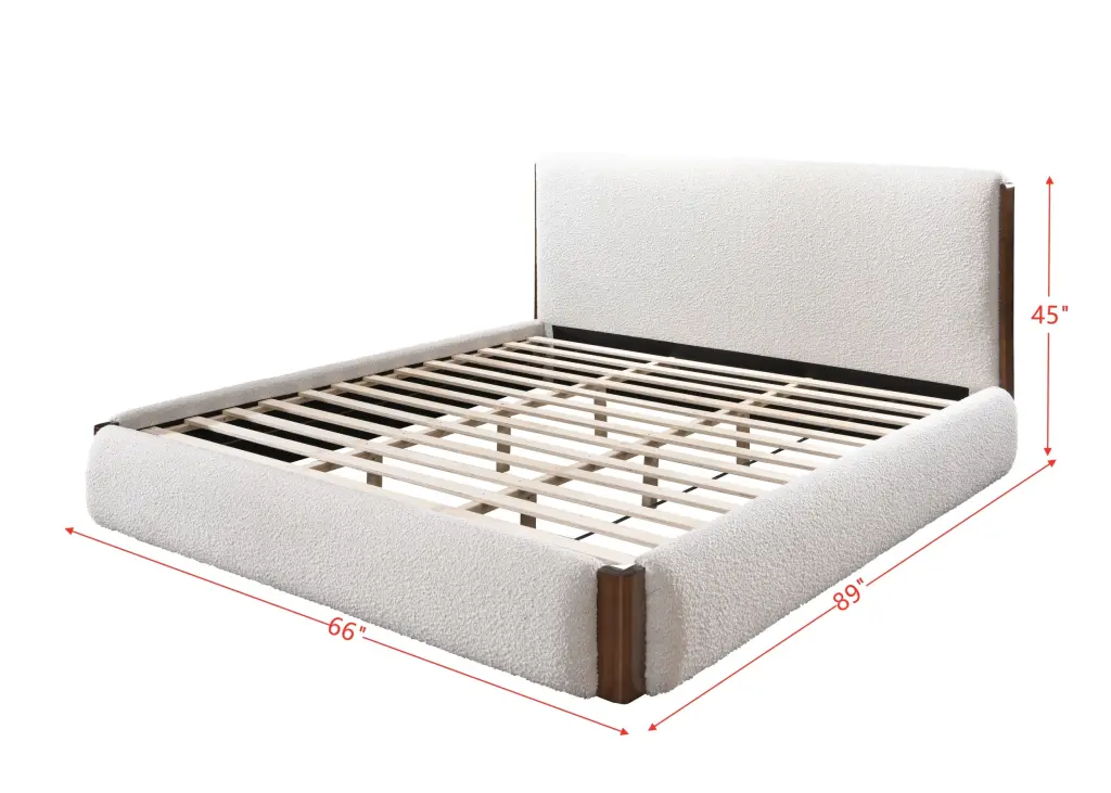 Sandro Queen Bed White Bouclé & Walnut Finish Modern Design acme onsite store