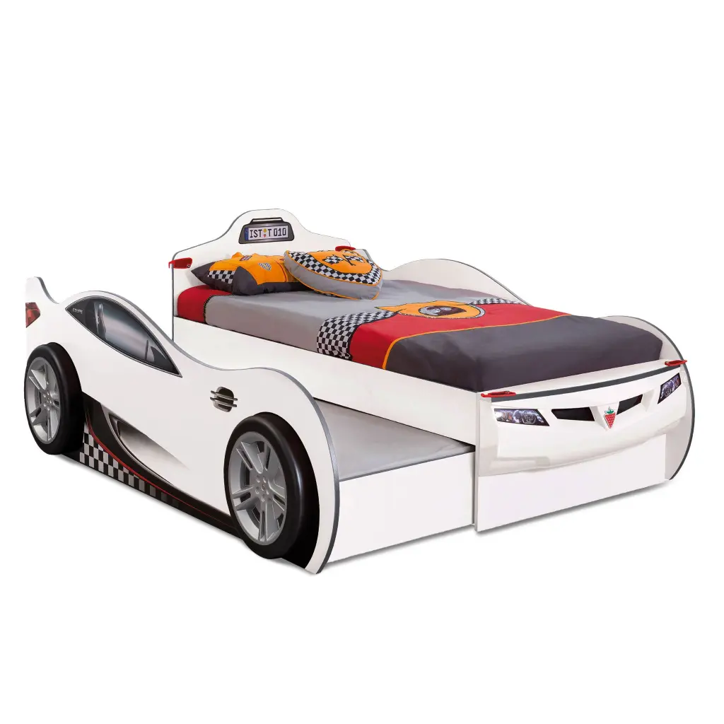 Coupe Twin Race Car Bed Trundle White Particle Board Kids atlas kids furniture