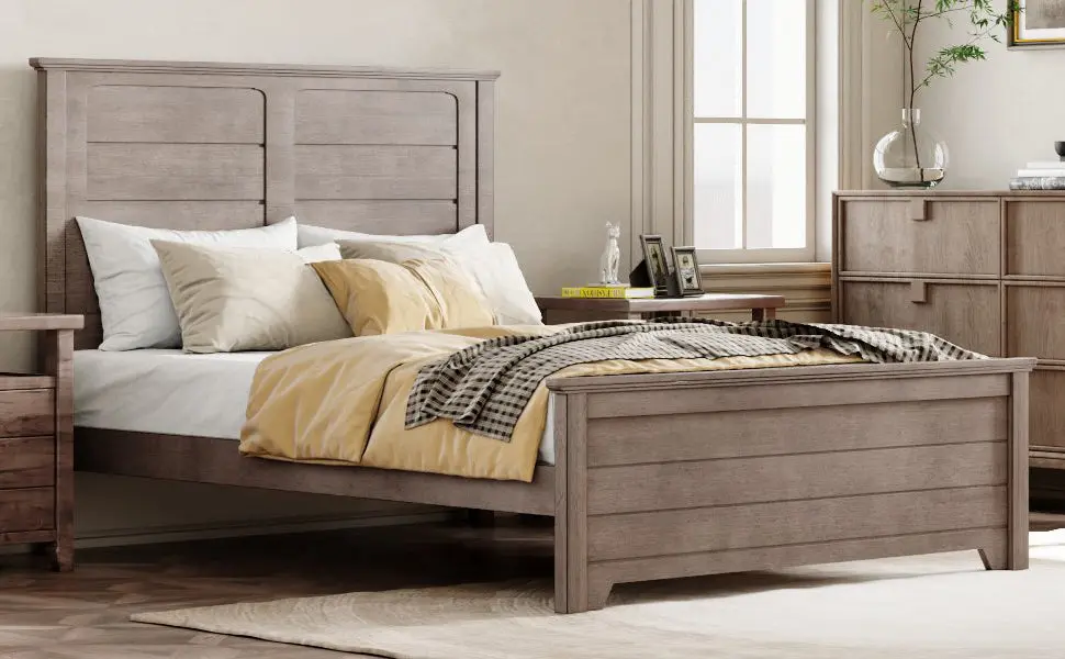 Farmhoutilize Wooden Platform Twin Size Bed Panel Design Headboard bed best
