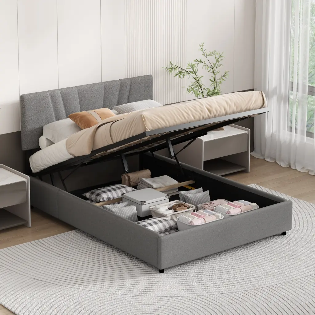 Full Upholstered Platform Bed Lifting Storage, Modern Bed Frame bedepot