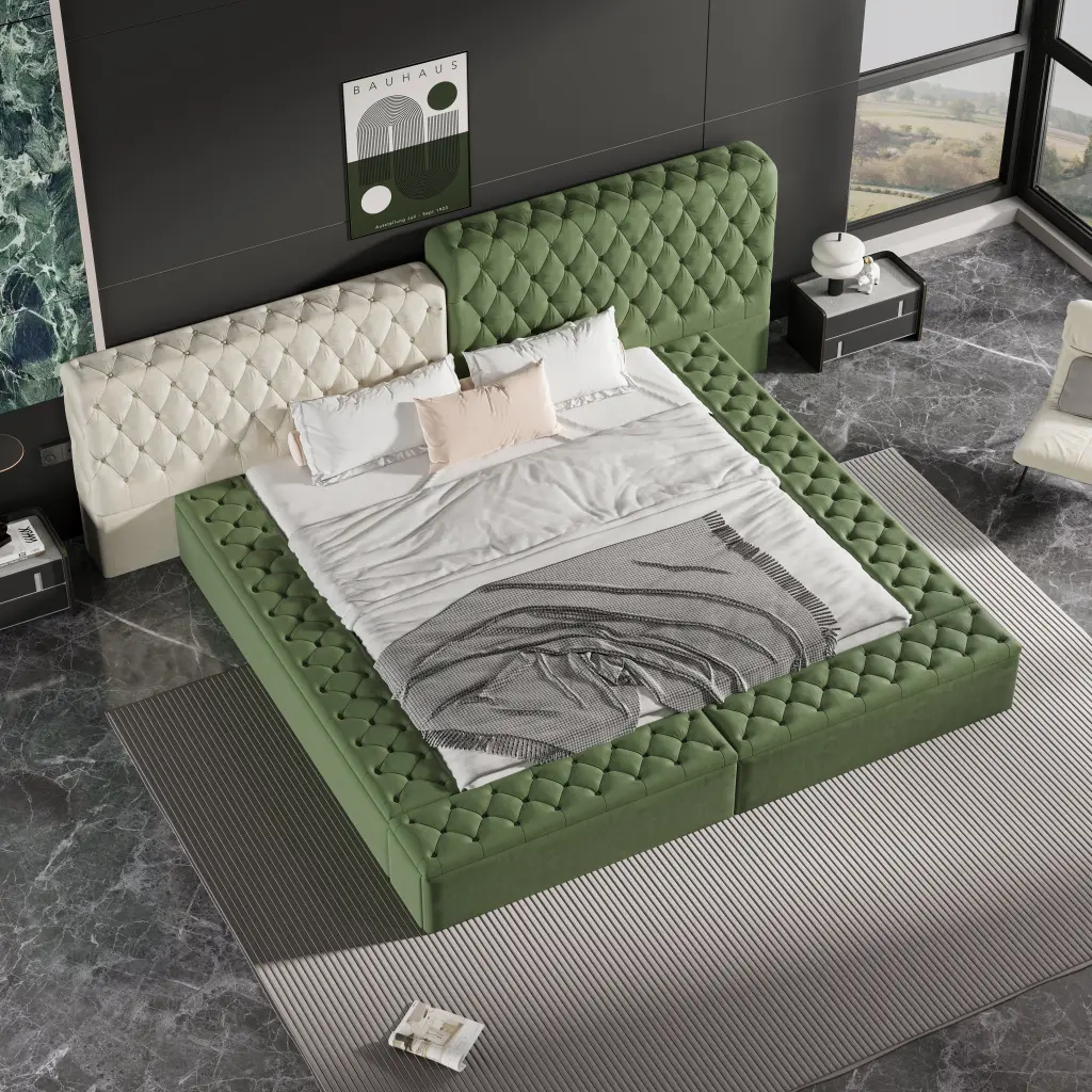 Contemporary Fully Upholstered Bed Deep Button Tufting And High Headboard bobby furniture