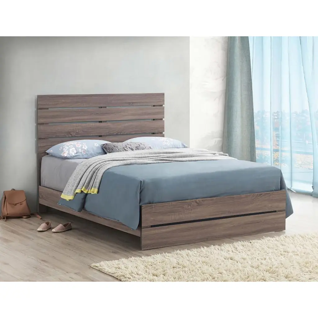 Barrel Oak Slatted Headboard Queen Panel Bed Box Spring Required Queen Size Bedroom Furniture furniture max