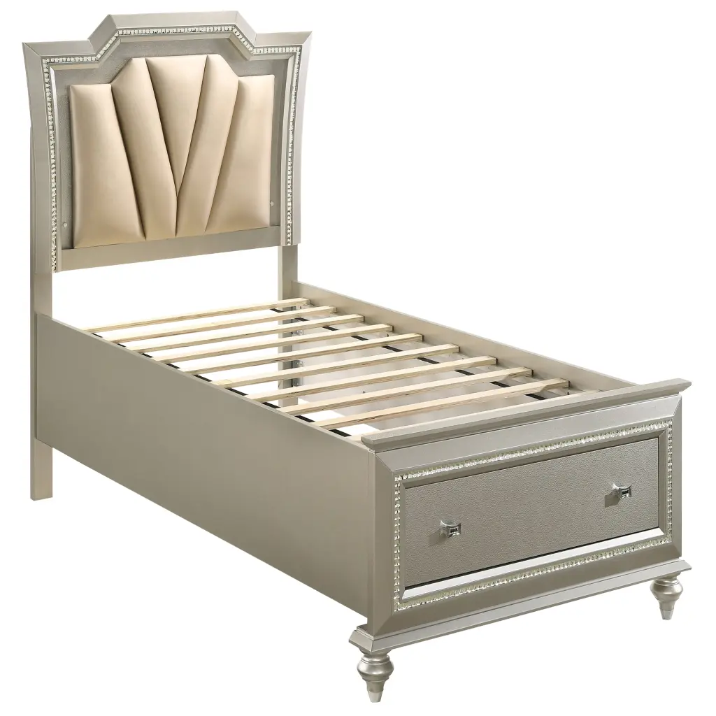 Beige Champagne Storage Bed LED Lighting Box Spring Not Required furniture max